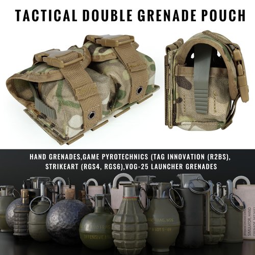 Tactical Pouches-Double Frag Grenade Pouch,Molle EDC Tool Bags for Hunting Shooting Airsoft Equipment Gears (MC)