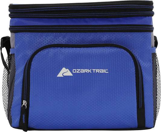 Ozark Trail 12 Can Cooler Bag Insulated Tote Hot/Cold Thermal, Expandable Top, Hard Plastic Liner, Shoulder Strap, for Lunch Work School Camping, Blue