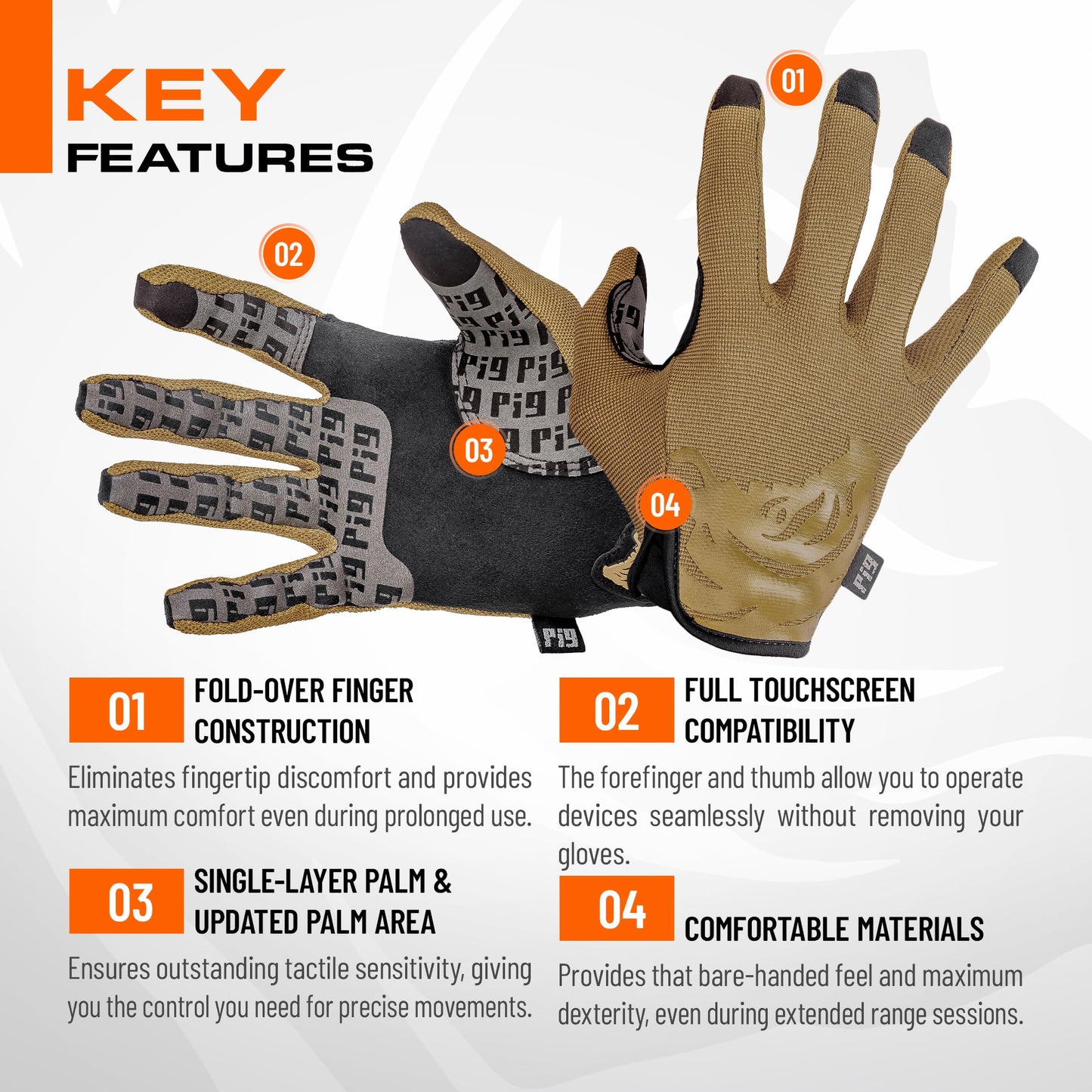 PIG FDT Delta Utility Gloves, Touchscreen Compatible, High Dexterity for Shooting Sports, 1 Pair, Coyote Brown, X-Large