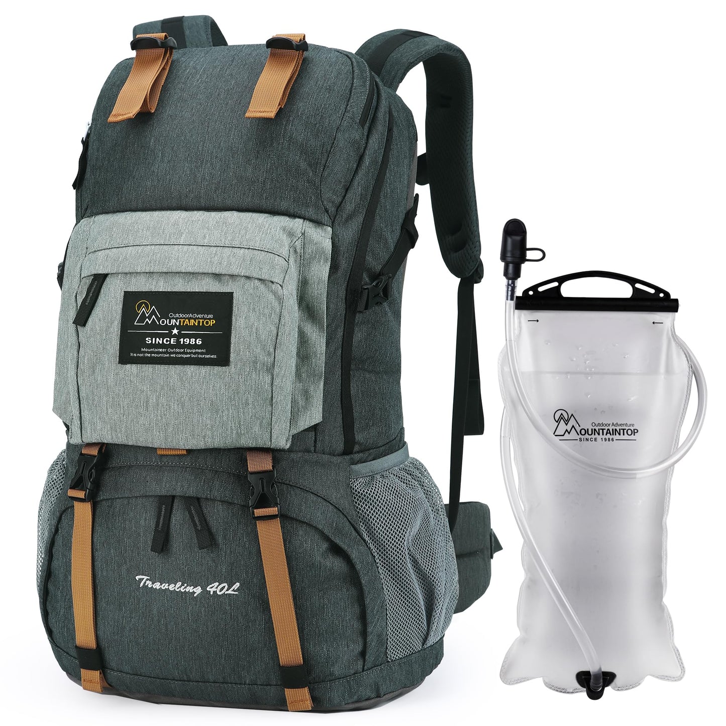 MOUNTAINTOP 40L Hiking Backpack with 3L Hydration Bladder for Women & Men Outdoor Travel Camping Day Pack with Rain Cover, 21.7 x 13 x 7.9 in,Dark Grey