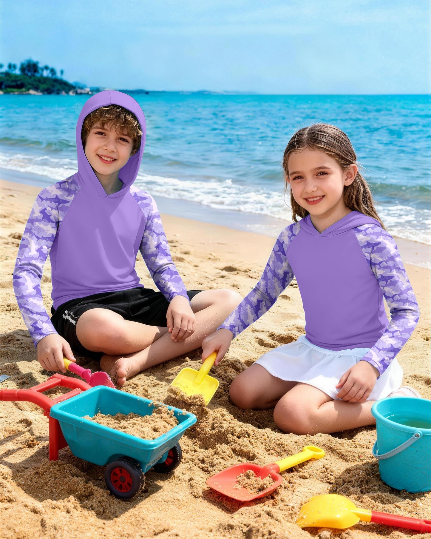 DRONIRING Boys Rash Guard Swim Hoodie, UPF 50+ UV Sun Protection Long Sleeve Fishing Shirt, Kids Youth SPF Water Shirts