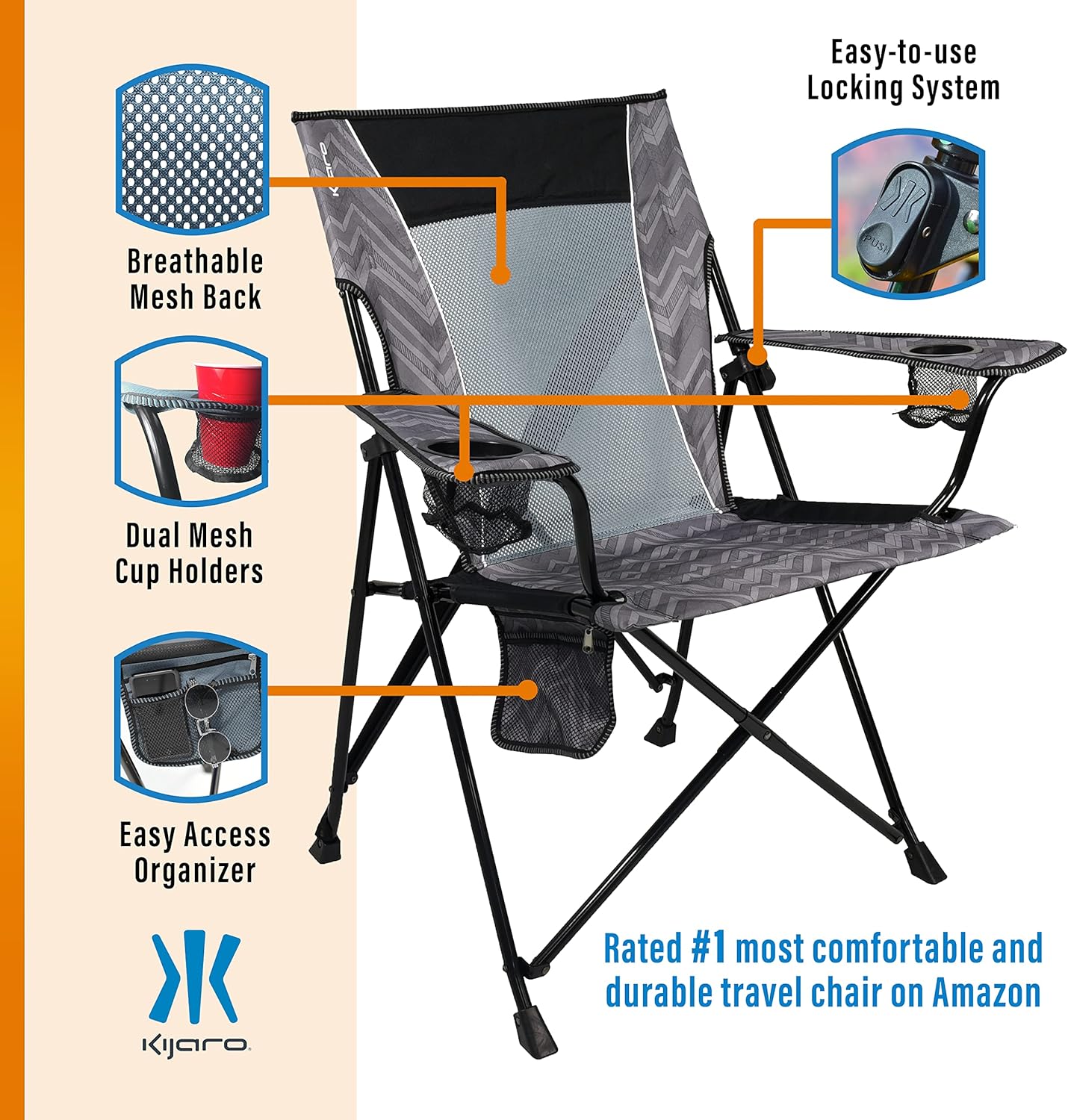 Kijaro Enjoy Versatile Folding Sports, Outdoor Chair & Lawn Chair, Dual Lock Feature, Maldives Blue (Hard Arm)