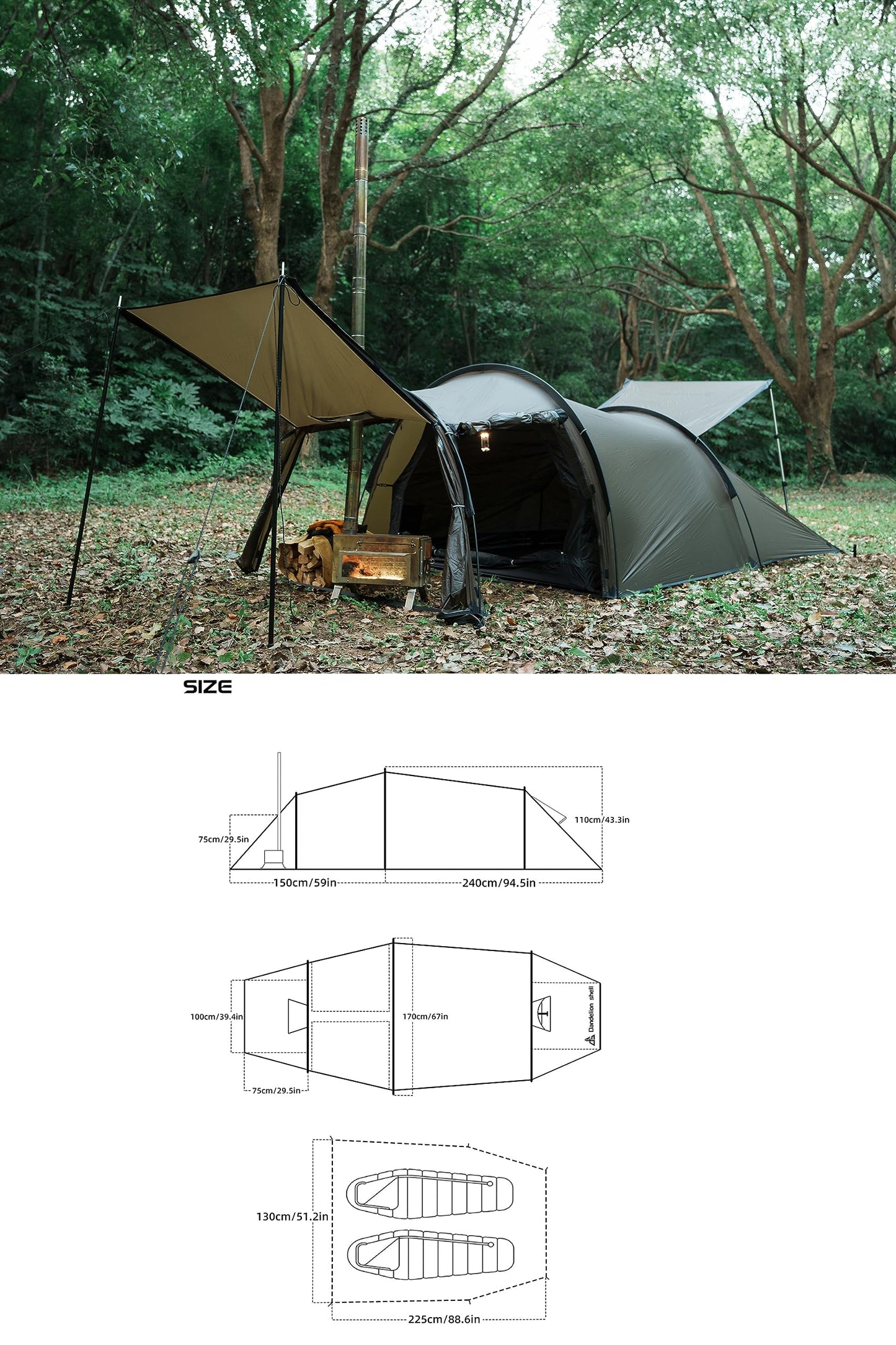 Hot Tent For 1-2 Person With Stove Jack Winter Tent + Camping Wood Tent Stove + Hot Tent Stove Jack