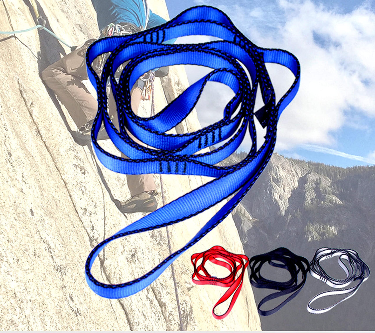 2Pcs 22KN Strong Climbing Strap Daisy Chain Nylon Daisy Chain Adjustable Strap Rope ，Length 110/150/180cmYoga Extend Belt (Blue, 1.1m)