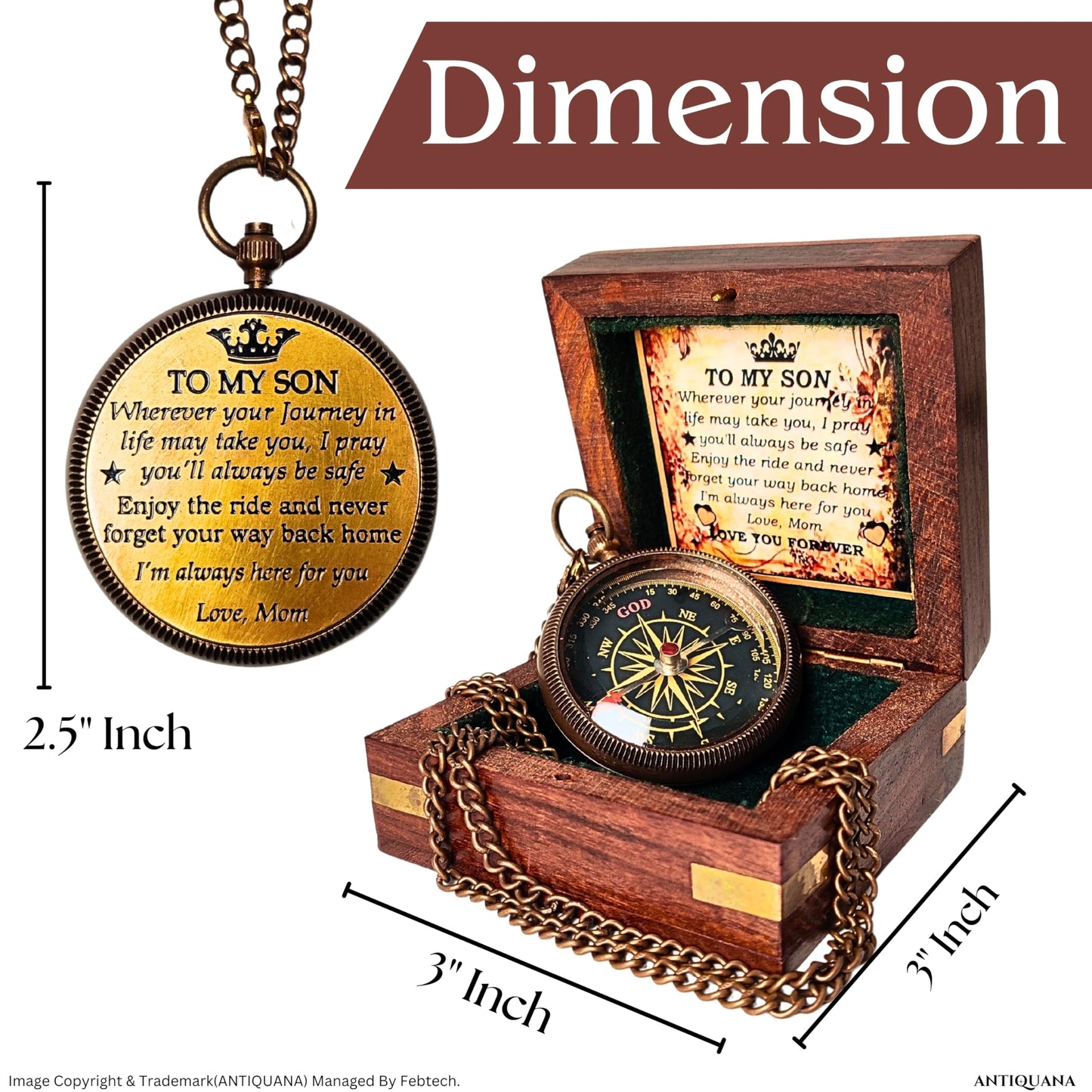 ANTIQUANA Compass with Wooden Box - Father to Son Gifts - Graduation Day Gifts
