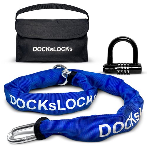 DocksLocks 8mm Security Chain Lock Set (3', 6' or 10') Heavy Duty, Cinch Style, Weatherproof, Hardened Carbon Steel, Includes Compact U-Lock 3ft