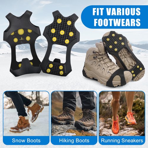 Ice Cleats Snow Traction Crampons for Shoes and Boots,11-Stud Ice Cleats Walking Traction Grips Anti-Slip Ice Snow Grippers Over Shoe for Women Men Walking on Snow and Ice XLarge
