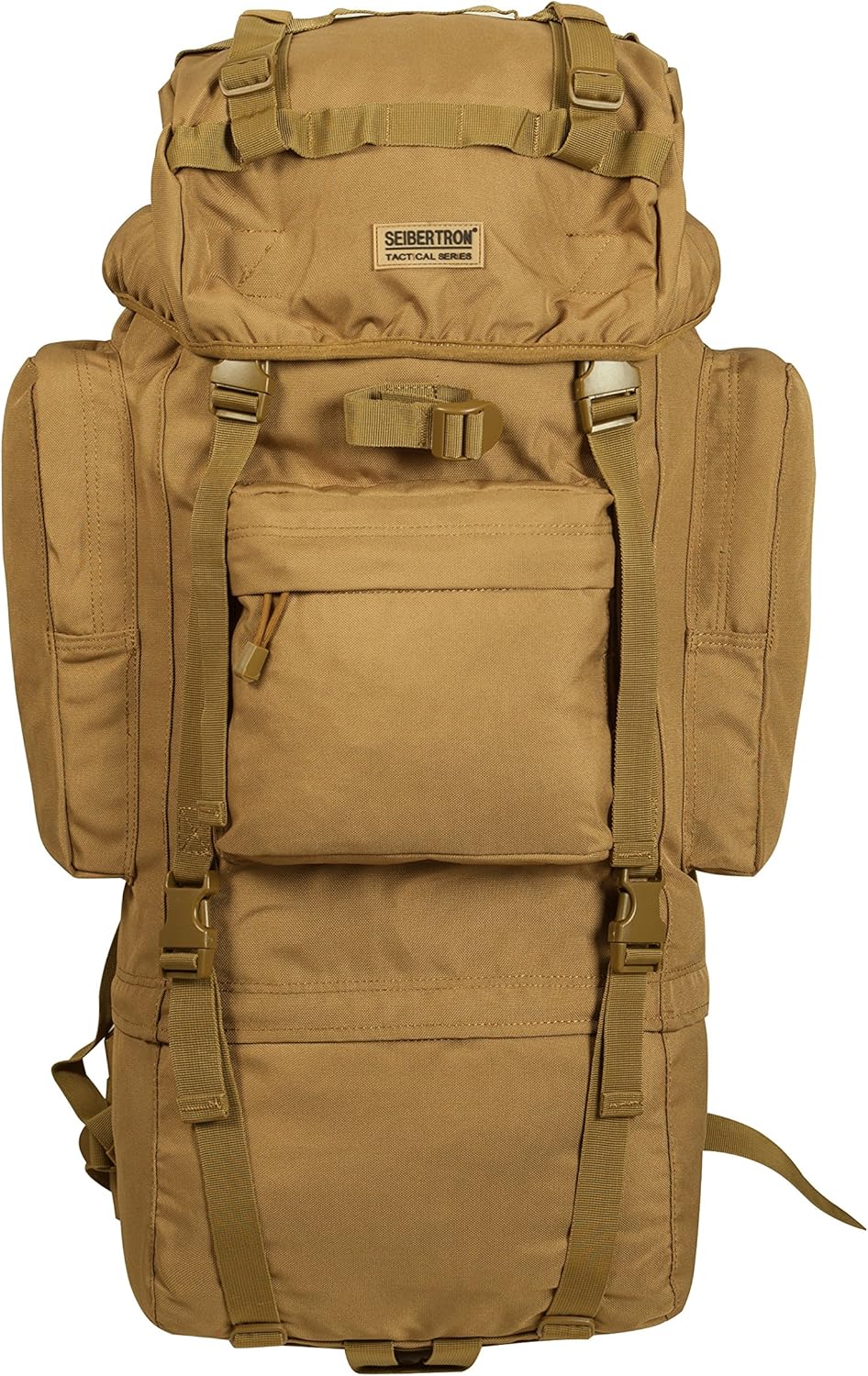 65L Waterproof Internal Frame Backpack with Rain Cover - Seibertron Khaki