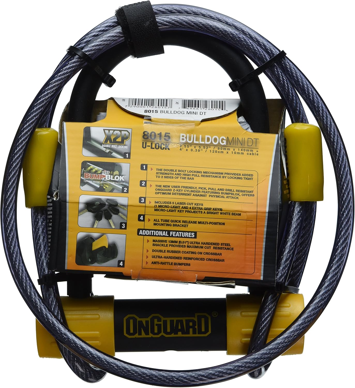 OnGuard Bulldog Mini DT U-Lock with 4-Feet Cinch Loop Cable (Black, 3.55 x 5.52-Inch)