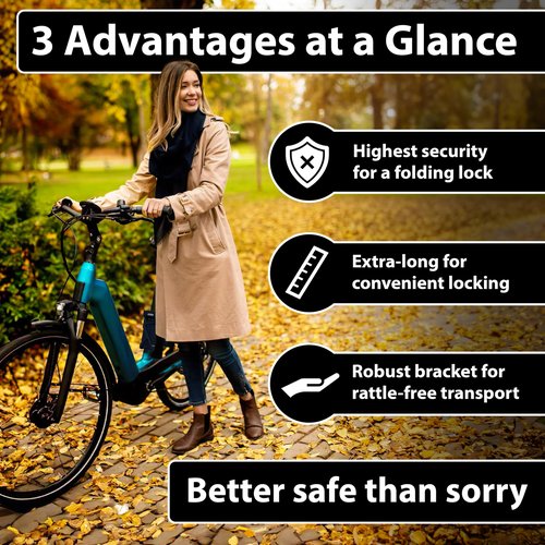 KOHLBURG 43" Heavy Duty Folding Bike Lock [Bolt Cutter Proof] for e-Bike & Bicycle – 110cm High-Security Foldable Lock with Bracket & 3 Keys – Anti-Theft for Bicycle e Scooter & Bikes