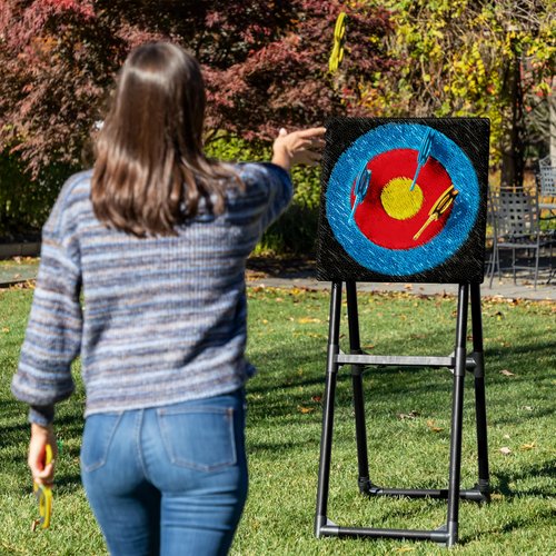 EastPoint Sports Axe Throwing Target Game - 5ft Tall Sturdy Steel Frame - Includes 8 Throwing Axes