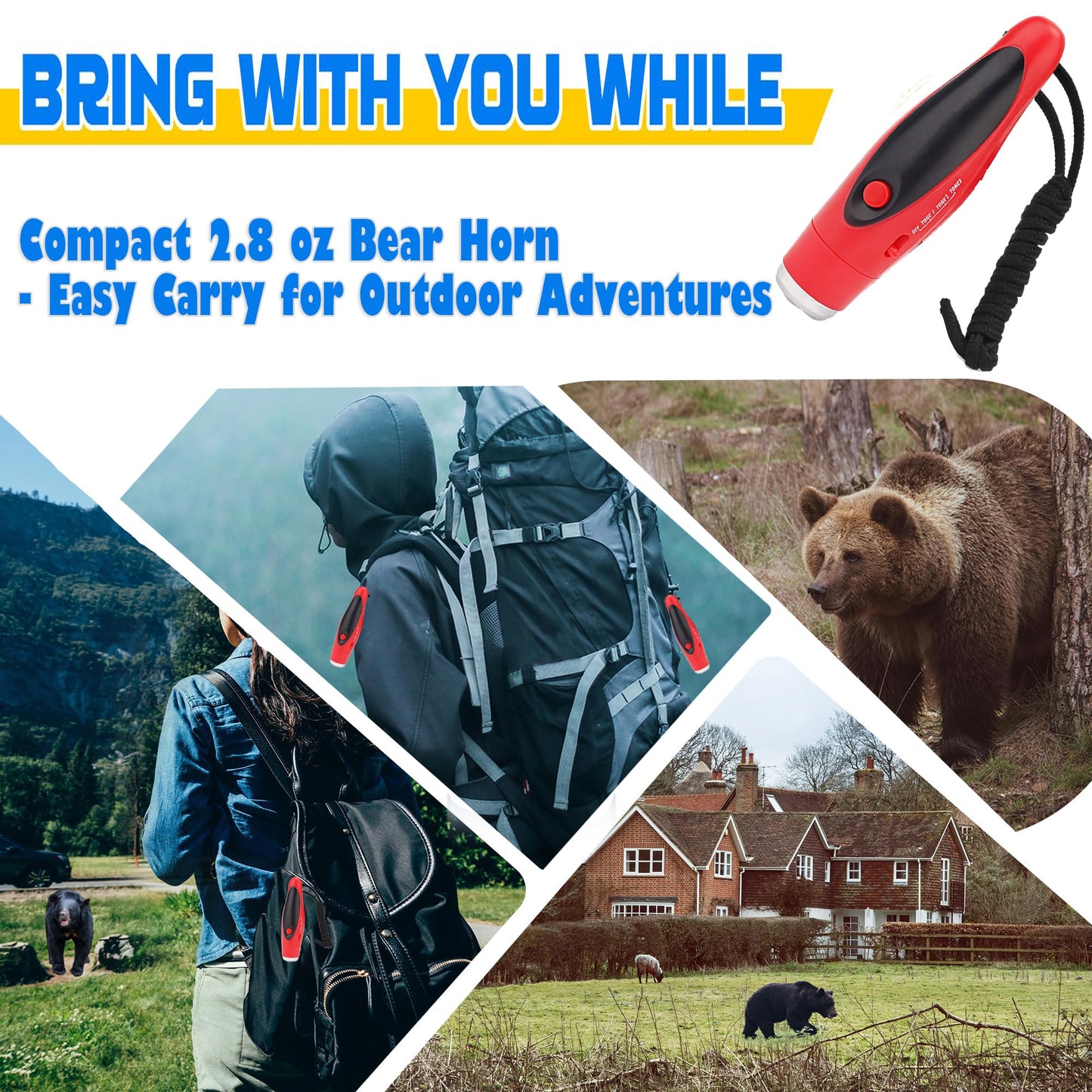 JIUSAIRUI 120dB Electronic Bear Horn to Scare Bears- Loud Air Horn for Safety Hiking Camping Emergency Whistle Can Replace Bear Bell