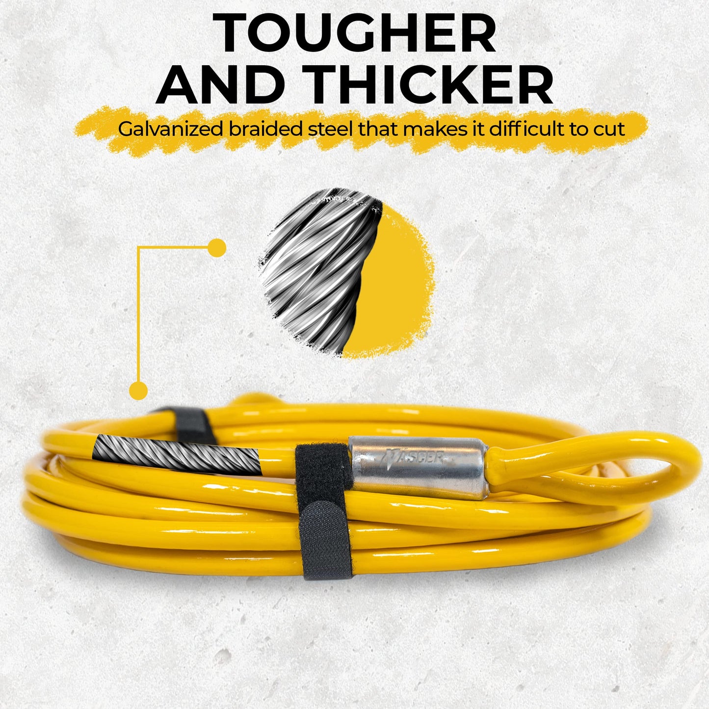 Vascer Commercial Heavy Duty Braided Galvanized Steel Anti-Theft Security Cable w/Looped Ends. Construction Tools, Trailers, Motorcycle, Ladder, Mower, Gate, Patio (1/2" Cable Thickness, 15 Feet)