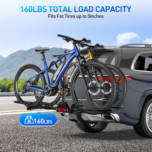 Rengue Hitch Bike Rack, Anti Wobble Smart Tilting Folding Bike Rack Hitch, 2-Bike 160 lbs Capacity, Ideal for Standard, Fat Tire and Electric Bike, 2-Inch Receiver
