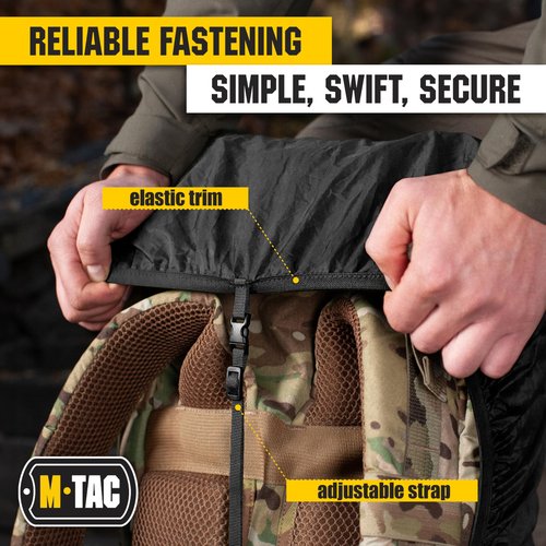 M-Tac Backpack Rain Cover Waterproof - Bag Rain Cover 50-60L - for Hiking Travel Camping Military (Black, Large)