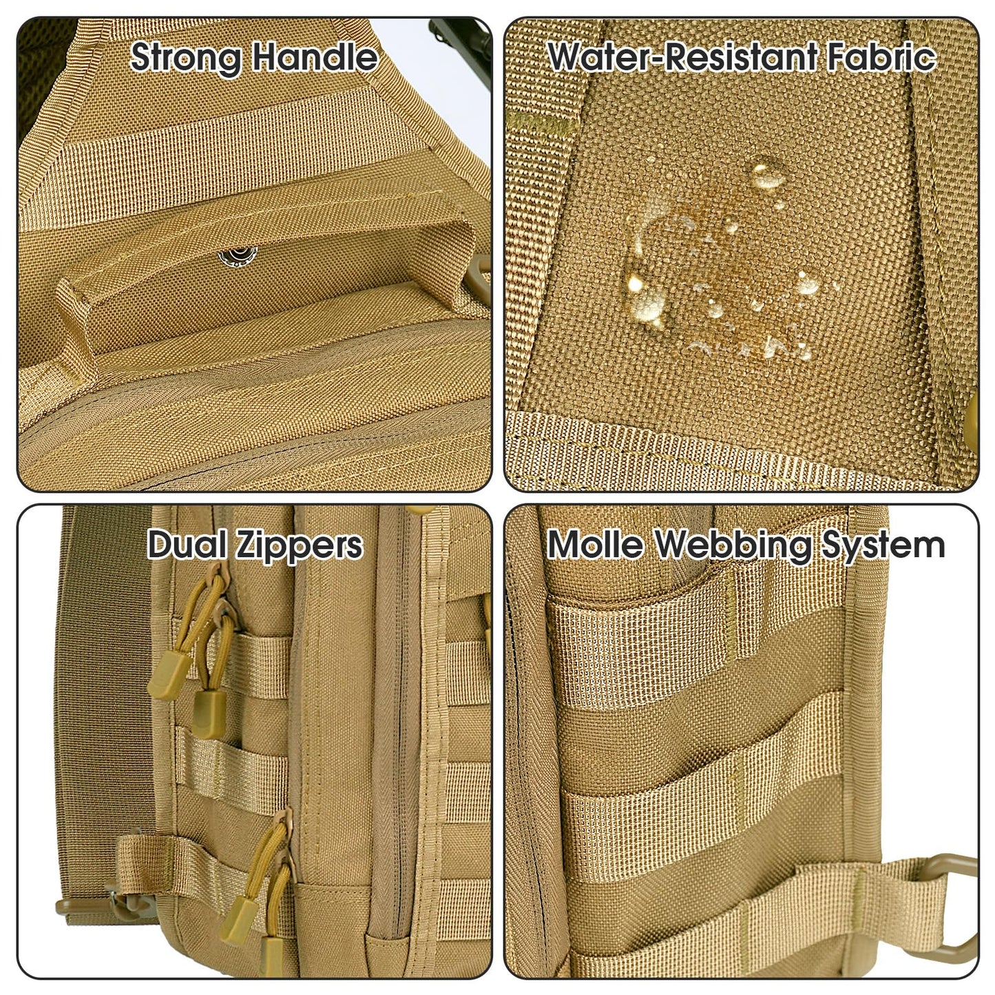 hopopower Tactical Sling Bag for Men Military Shoulder Backpack Range Bag Sport Fishing Bag Pack Small Utility Backpack Crossbody Chest Bag for Every Day Carry, Khaki