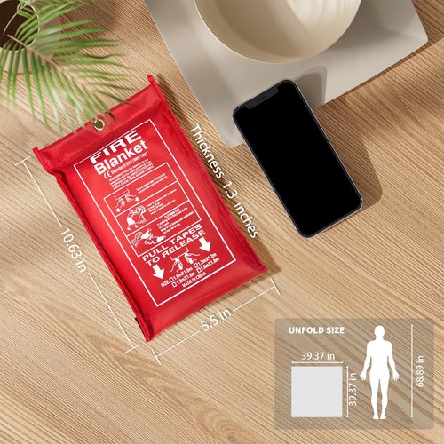 Emergency Fire Blanket (4 Pack) + 4 Hooks & 1 Gloves, 40" x 40" Fire Blanket for Home, Fiberglass Fireproof Kitchen,100% Fiberglass