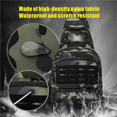 DOUNTO Tactical Sling Bag for Men Molle Utility Shoulder Bag Chest Pack Crossbody Backpack for Hiking Hunting (Black)