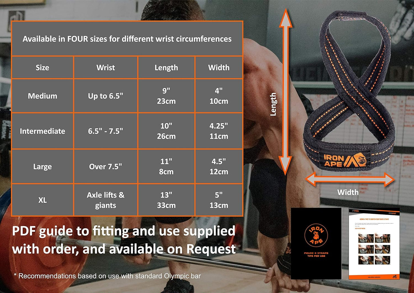 Figure 8 Straps for Deadlift, Weight Lifting, Shrugs, and Weightlifting. Heavy Duty Cotton, 4 Sizes