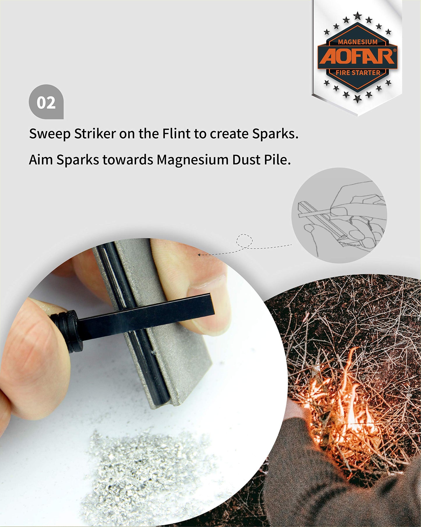 AOFAR Magnesium Fire Starter AF-374 (2-Pack) and Compass AF-5C for Camping, Hiking, Hunting, Backpacking