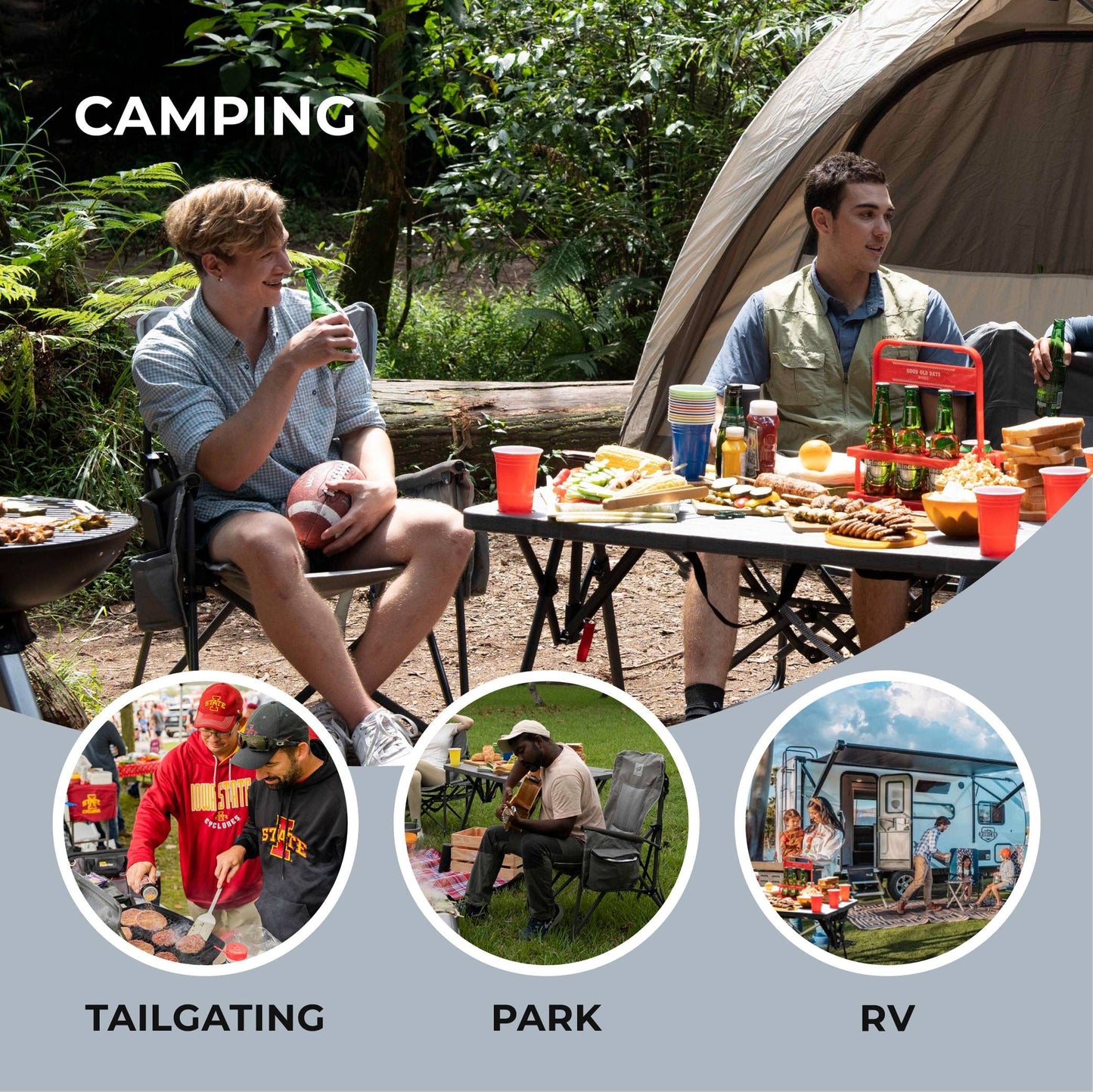 Camphor Designs Double Loveseat and Director Single Chairs for Outdoor Sports, Tailgating, Fishing, Lawn, and More