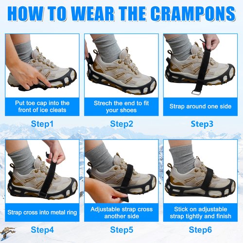 Ice Cleats for Shoes and Boots Walk Traction Crampons Anti Slip 24 Studs Ice Snow Grippers for Women Men Kids Winter Hiking Climbing Fishing Gear