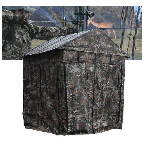Deluxe 5'x5' 2-3 Person Hunting Blind 360 Degree See Through Fabric, Heavy Duty Metal Frame Deer Hunting Blinds