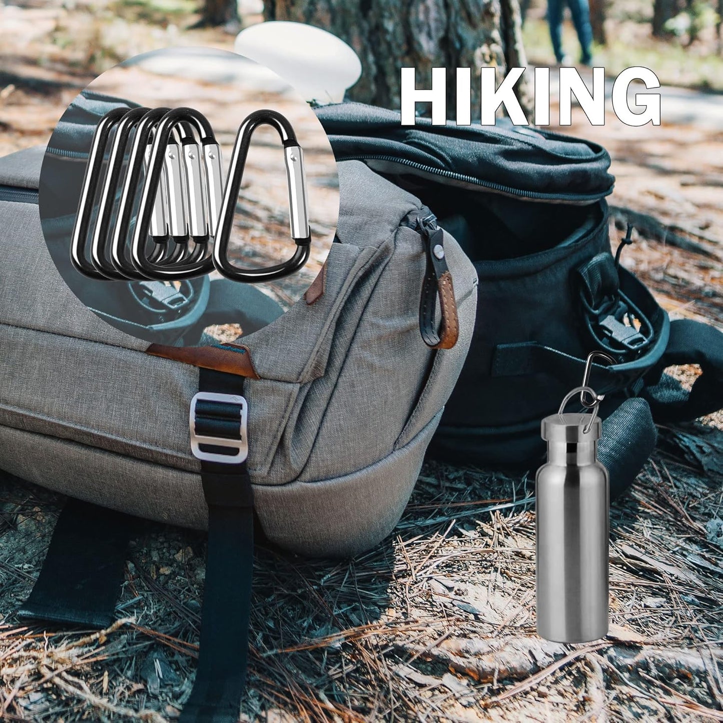 uxcell 5PCS Carabiner Keychain Clip, Aluminum Spring Snap Hook D Ring Shape Clips for Hanging, Locking Key Ring for Loaded Gate Hammock Swing Outdoor Hiking Fishing Traveling, Black