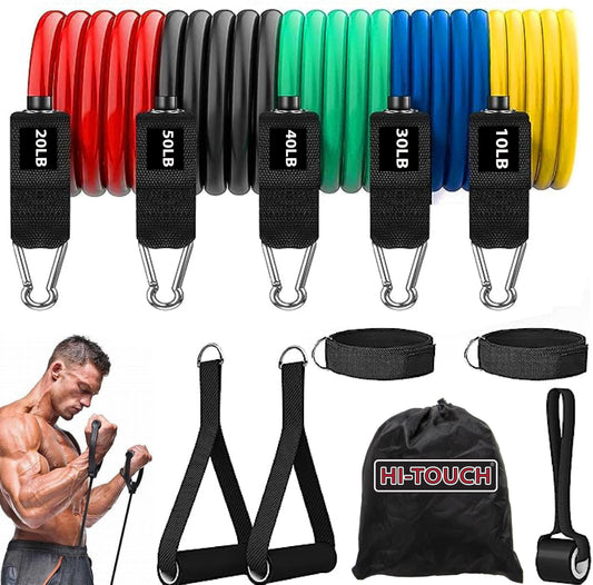 HI-Touch Resistance Bands with Handles - Door Anchor & Ankle Straps for Legs Workout Equipment