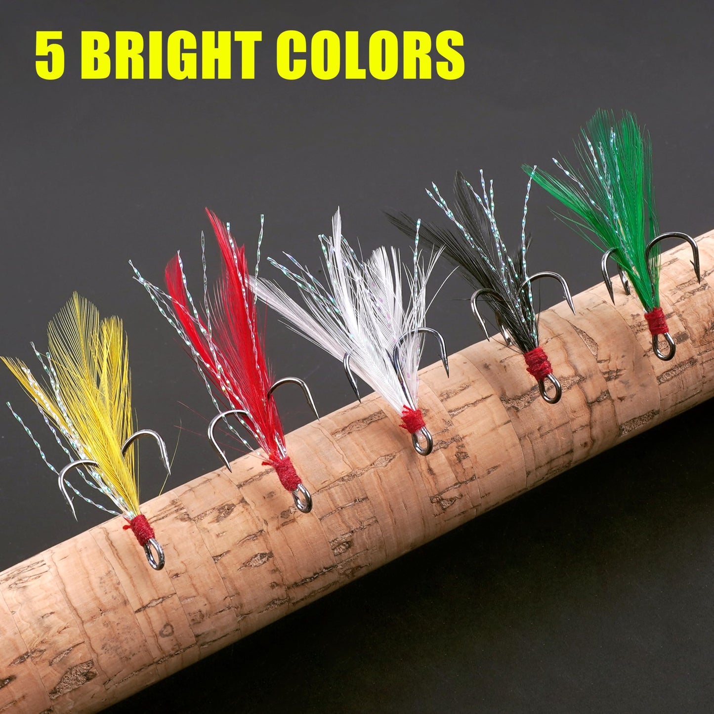 Fishing Treble Hooks Feather Hooks,50pcs Feathered Dressed Treble Hooks Kit Round Bend Treble Fishing Hooks Barbed Triple Fish Hooks for Catfish Lure Baits Saltwater Freshwater