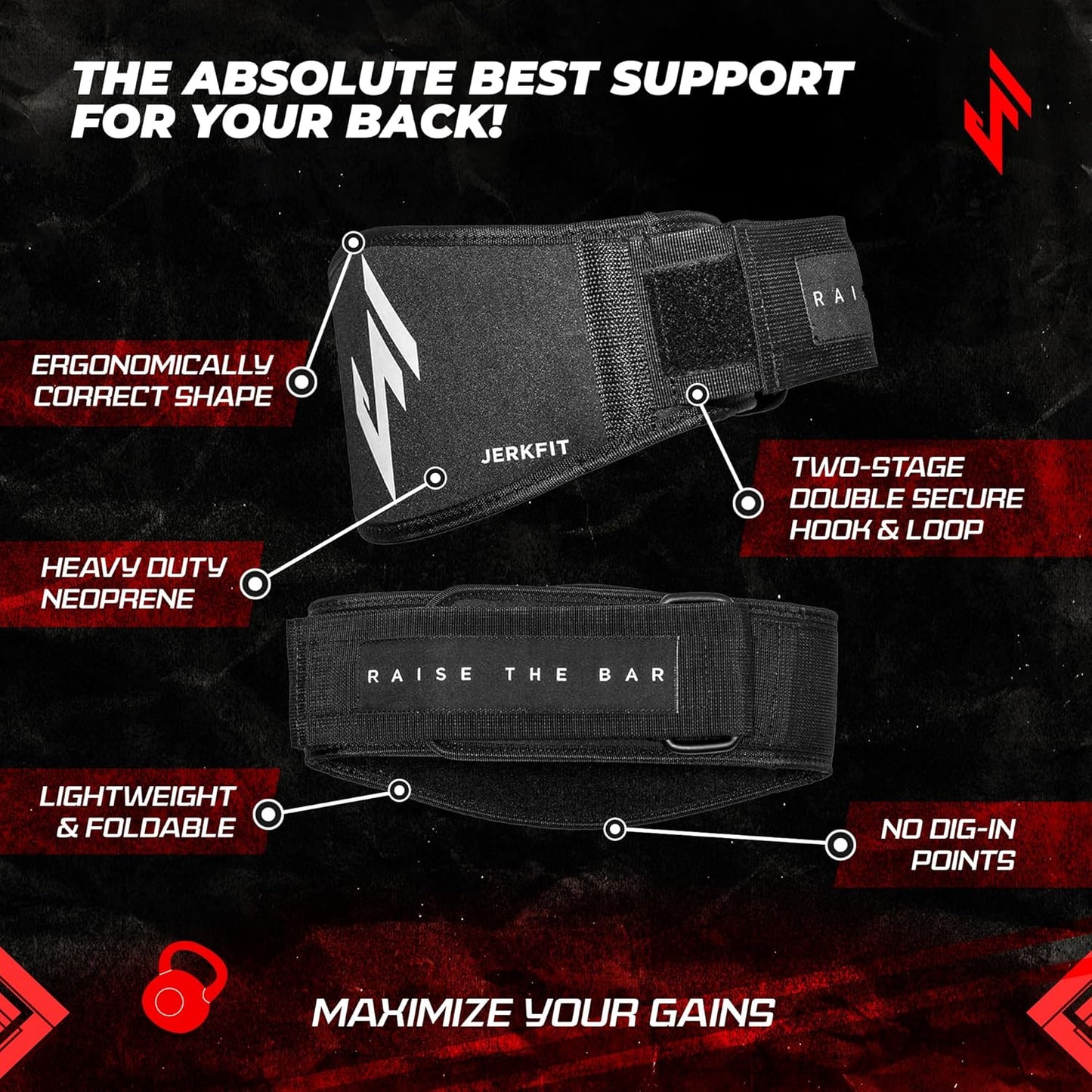 Jerkfit RTB Weight Lifting Belt - Neoprene Weight Belt for Men and Women - Heavy Duty Gym Belt - Deadlift Belt for Powerlifting, Squats, Strength Training, Bodybuilding