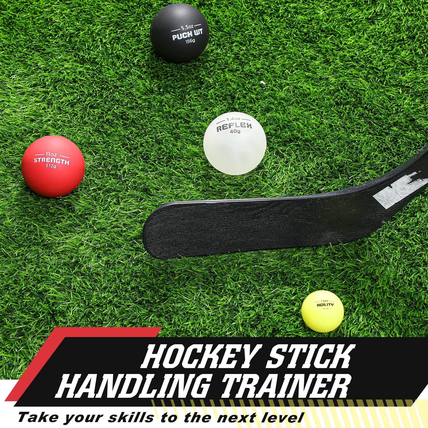 4 Pcs Stickhandling Balls Training Aid 4 Weights Stick Handling Trainer Balls Field Hockey Training Equipment for Indoor Outdoor Practice, Enhance Skills, Speed, Reaction Times