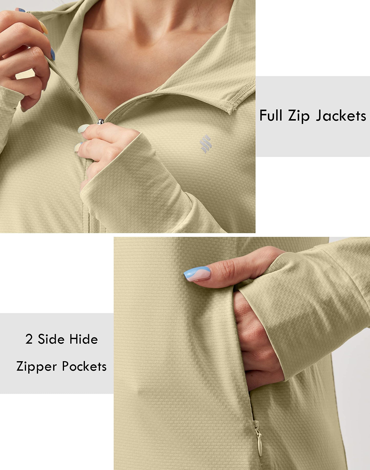 Soothfeel Women's UPF 50+ Sun Protection Hoodie Jacket Lightweight Long Sleeve Sun Shirt for Women with Pocket Hiking Outdoor(Khaki, XL)
