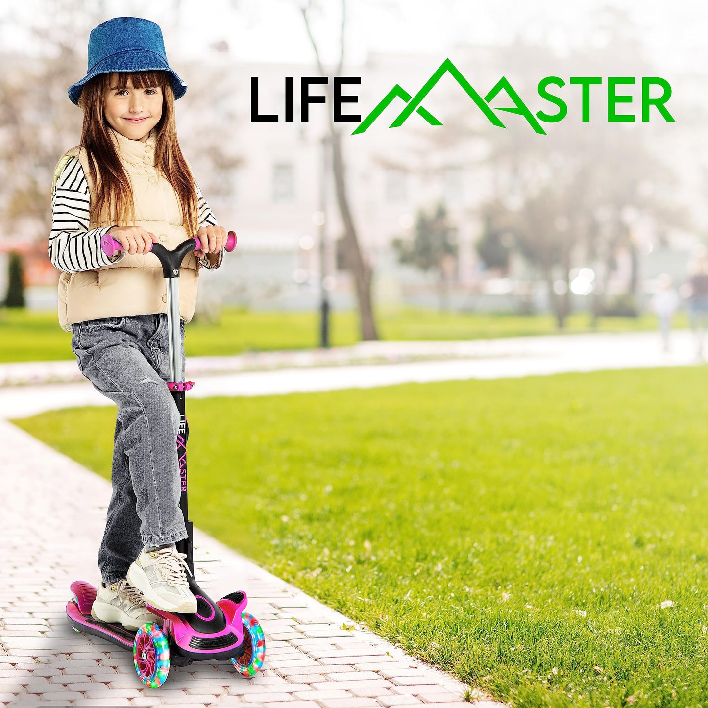 3 Wheel Scooter for Kids with Foldable Seat, Adjustable Handlebar Height, Lean-to-Steer Ride On Toy for Kids Ages 2+, Light-Up LED Wheels, Wide Anti Slip Deck, Indoor & Outdoor Use, Pink