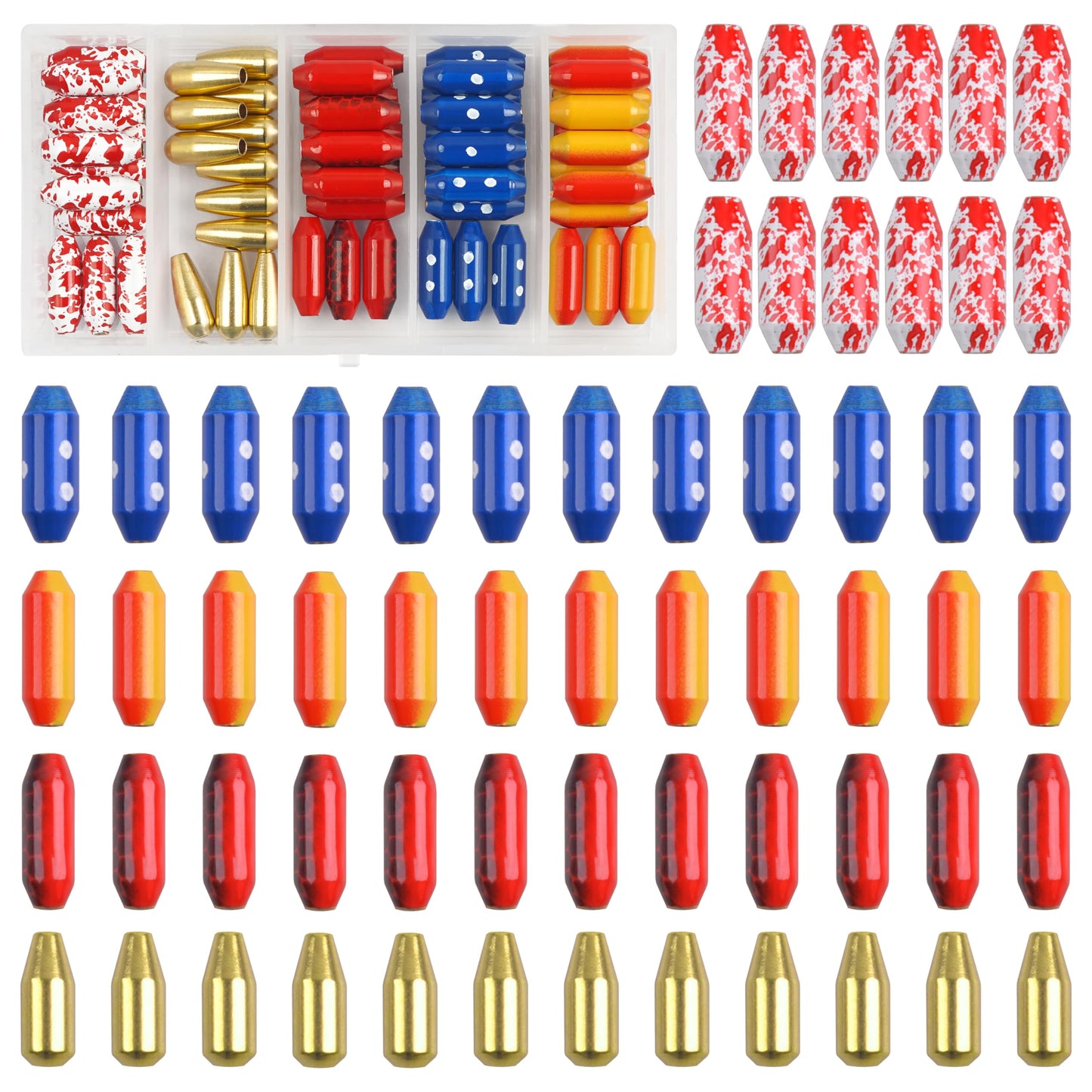 Fishing Lure Bodies Kit, 60PCS Sinker Weights Brass Painted Spinner Body Beads Bullet Slip Sinker DIY Inline Bait Making Supplies Parts