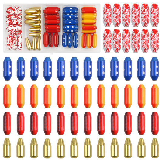 Fishing Lure Bodies Kit, 60PCS Sinker Weights Brass Painted Spinner Body Beads Bullet Slip Sinker DIY Inline Bait Making Supplies Parts