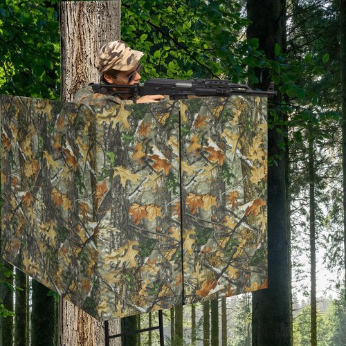 See Through Hunting Tree Stand Blind, Visible Ladder Stand Blind Kit for 2 Man Camouflage Treestand Blinds Cover with Zipper Storage Pocket Tree Stand Blind Accessories for Hunting Deer, 102×36 Inch