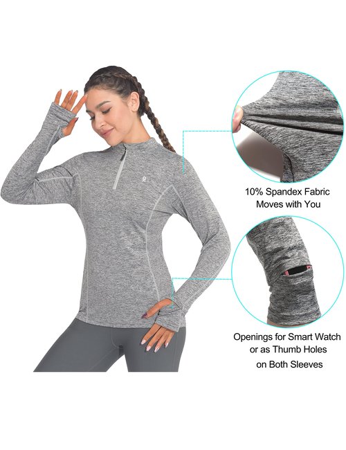 Little Donkey Andy Women's Lightweight Quarter Zip Pullover, UPF 50 Long Sleeve Athletic Shirts for Running Golf Workout Gray Heather S