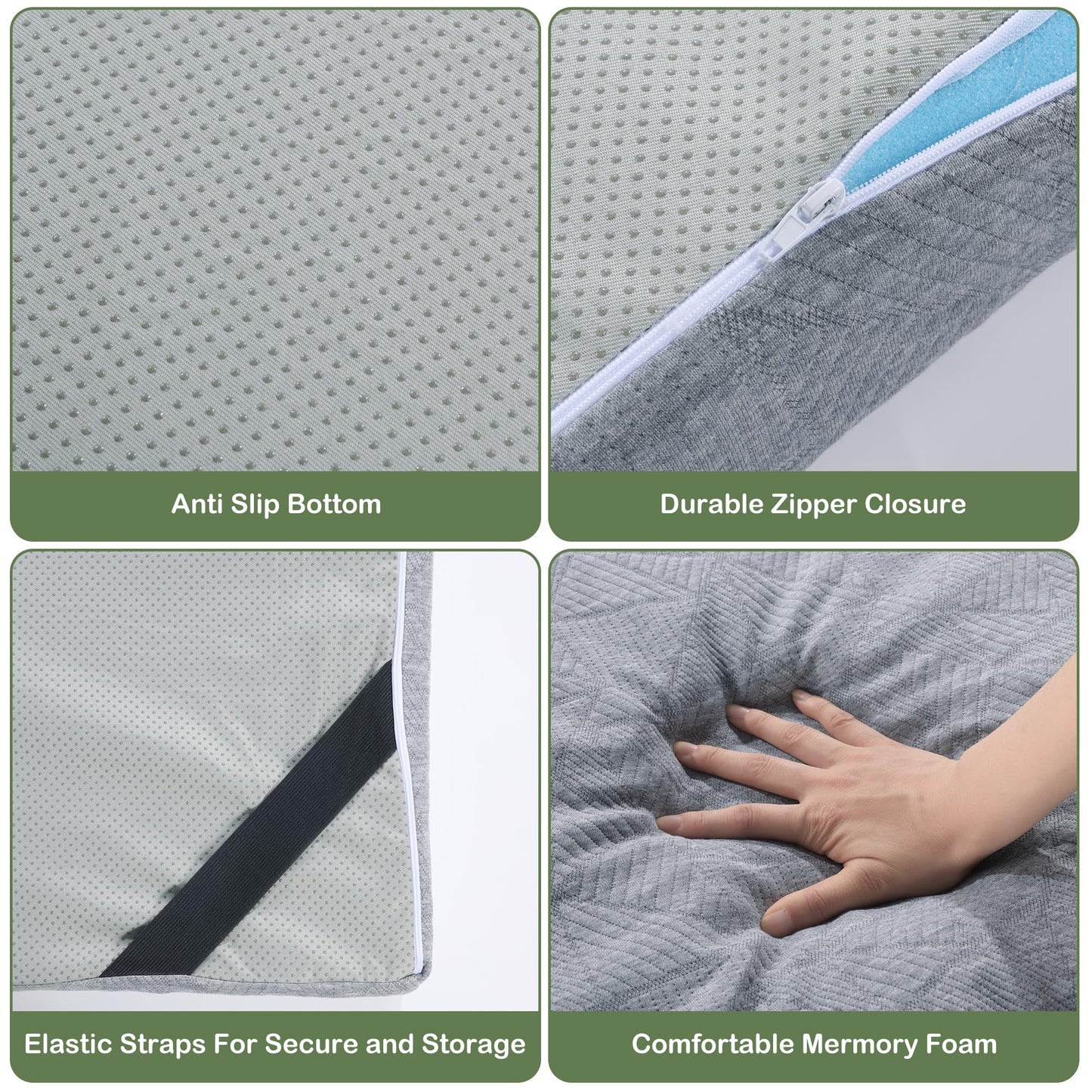 HOMBYS Memory Foam Camping Mattress for Outdoor Sleeping, Roll Up Porable Camping Mattress Pad Mat with Knitted Cover for Travel Truck Bed Tent (Light Grey, Single-75"x30"x3")