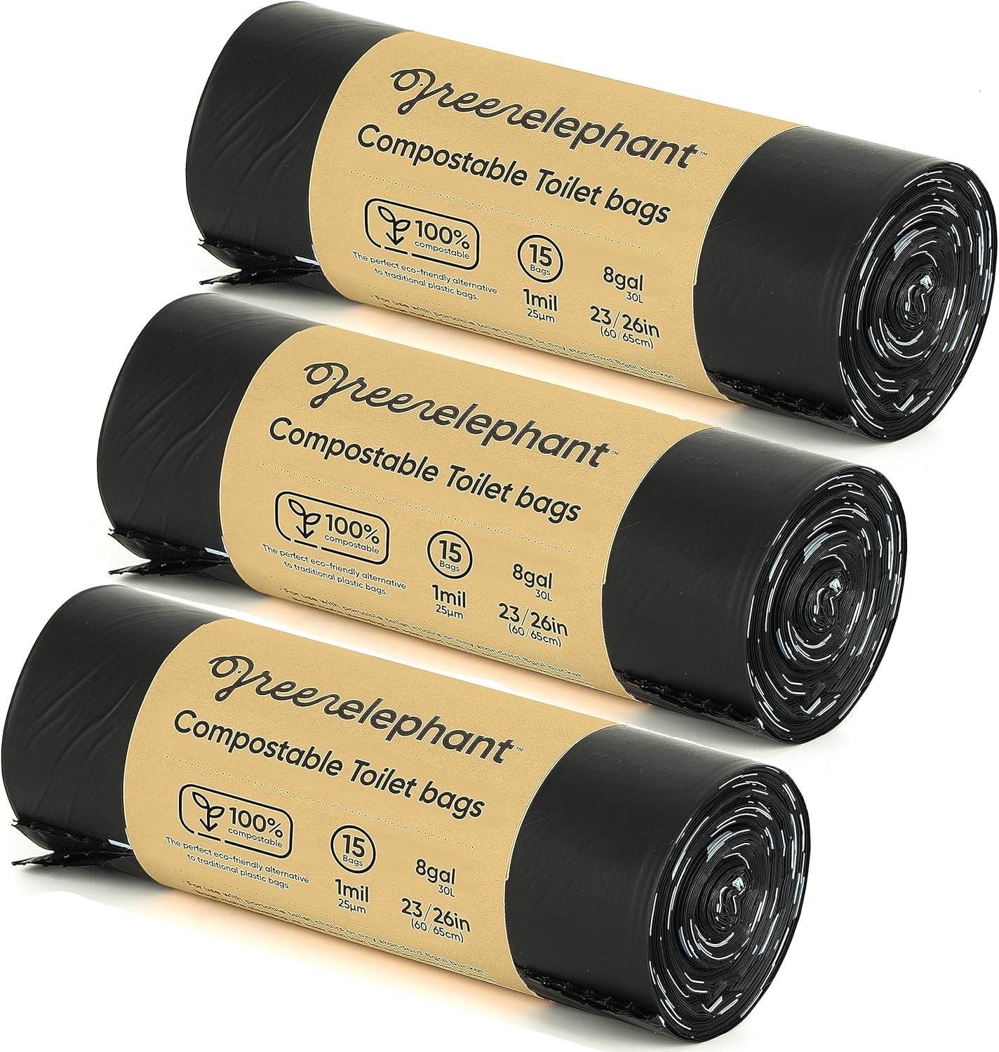 Green Elephant Portable Waste Bags – Camping Potty Liners, Biodegradable Sanitary Bags for 5 Gallon Bucket, Outdoor Use, 15 Count, 8 Gal (1 Pack)