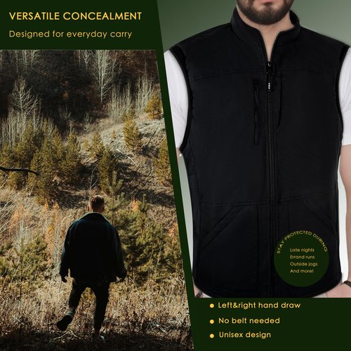 Djeoe Concealed Carry Vest for Men, CCW Lightweight Softshell Vest Outerwear Zip Up Windproof Sleeveless Jacket