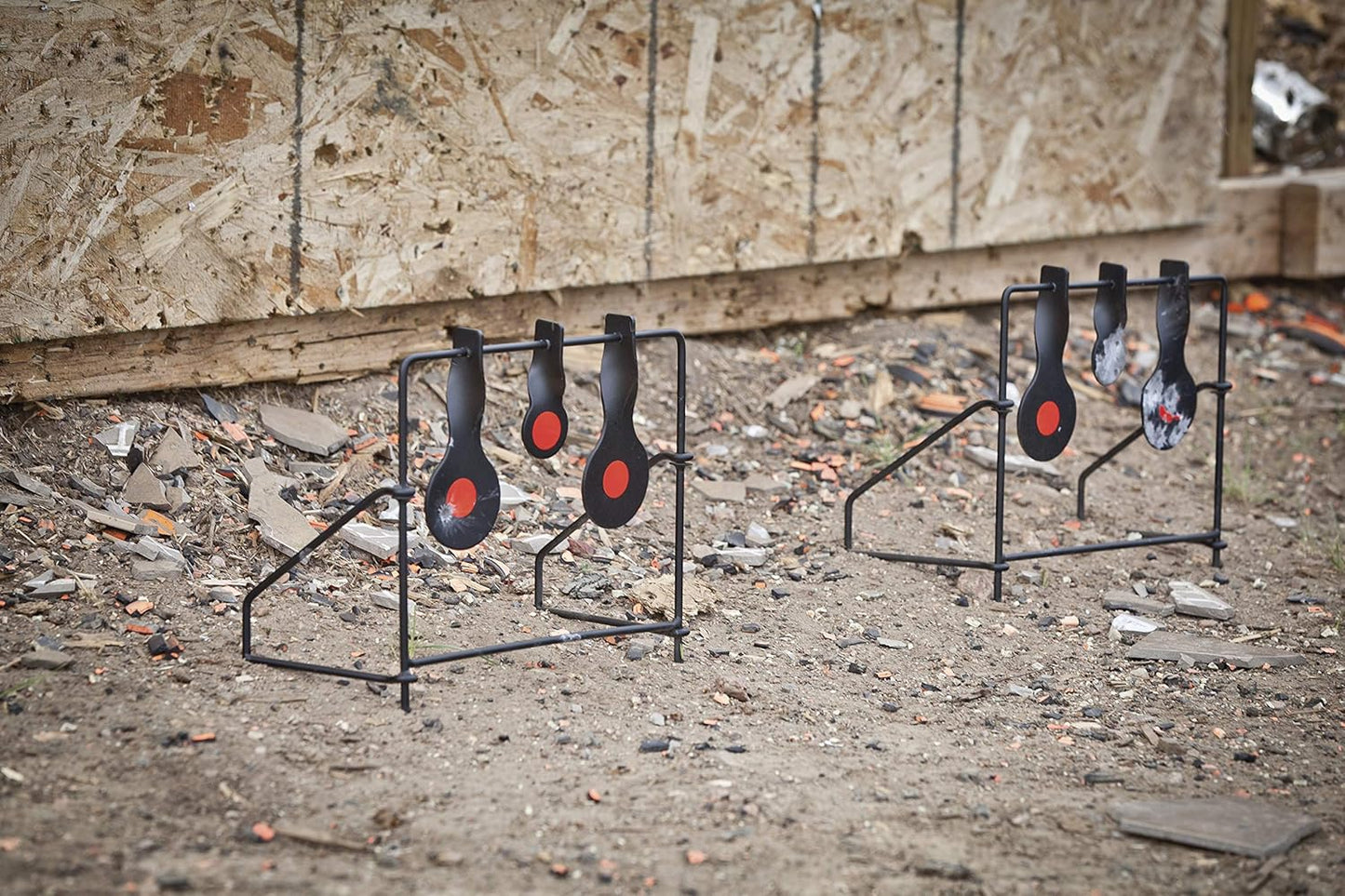 EZ Aim Metallic Triple Spinner Target System, Rimfire .22 Cal. and Air Guns, Shooting Target 12"W x 13"H, Black/Red