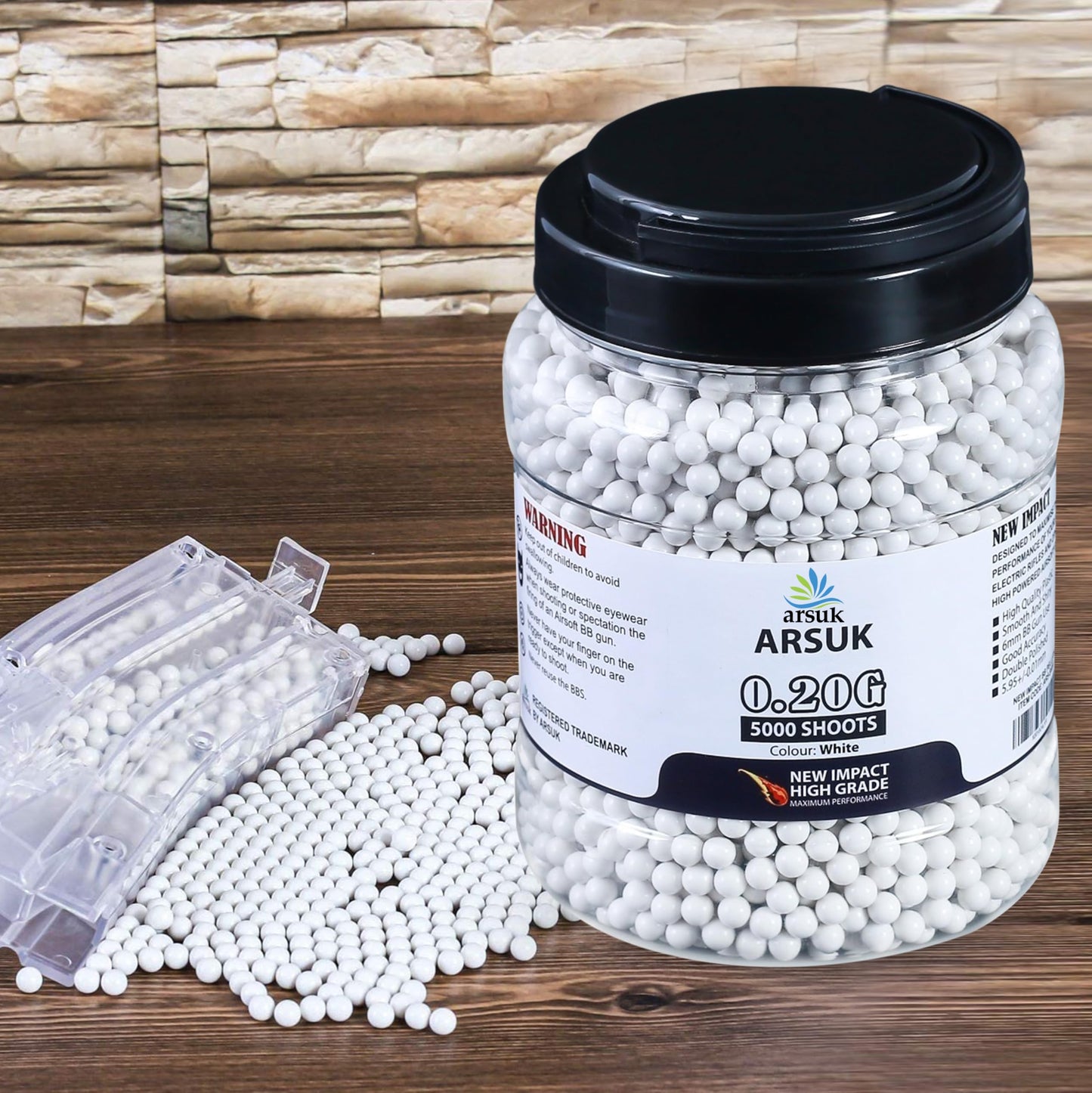Arsuk 6mm Airsoft BBS 0.20g – White - 5000 Count - Seamless 6mm Plastic Pellets for Precision Target Practice & Tactical Shooting BBS for BB Guns