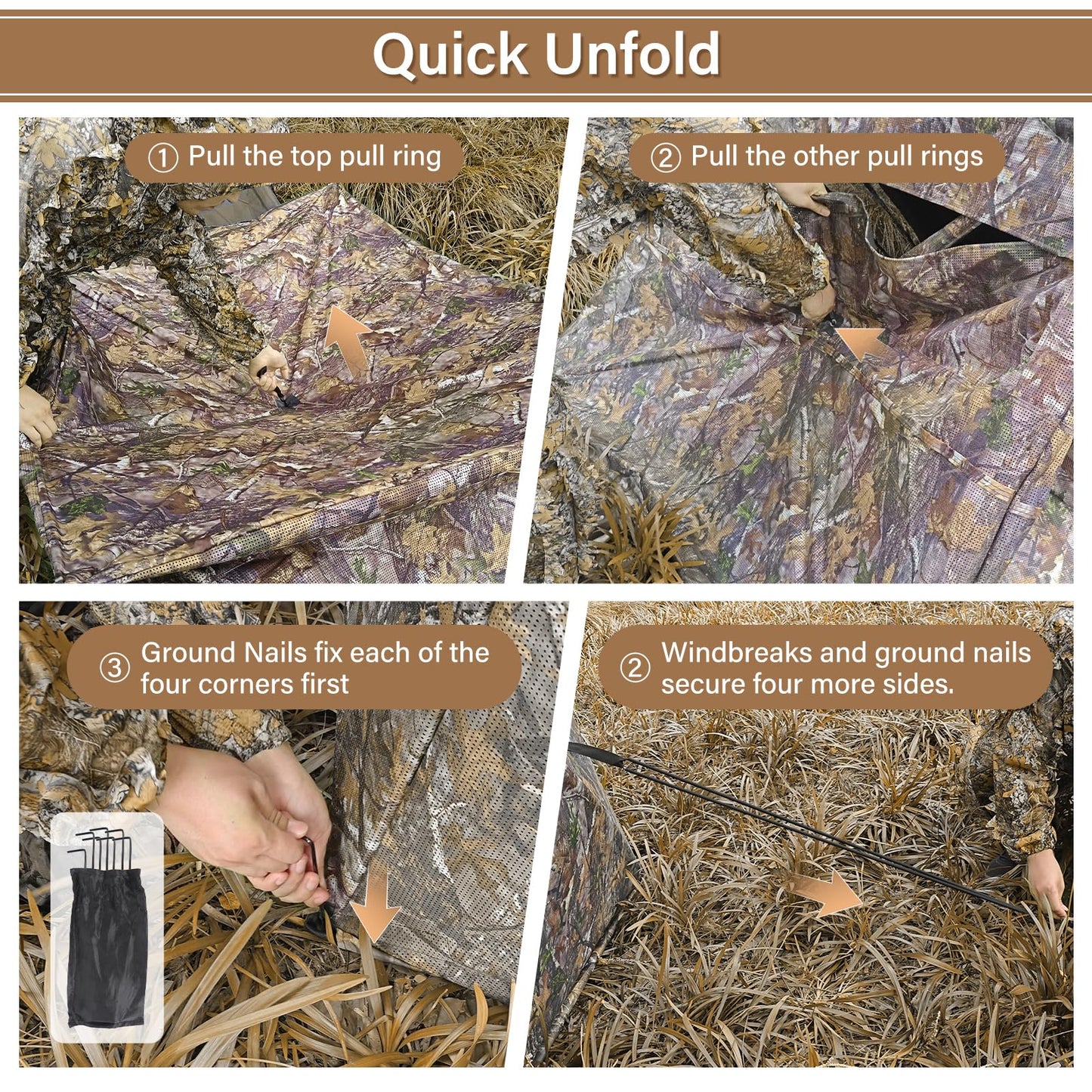 ANWEOR 360 Degree See Through Hunting Blind 3-4 Person Easy Pop Up Ground Blinds with Carrying Bag Portable Resilient Hunting Blind for Deer Hunting Turkey Hunting