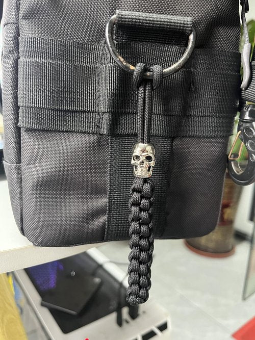 MALTERZER 2 PCS Tactical Paracord Keychain with Skull for Men, Women Hand-Casted Braided Lanyard Key Chain for Keys, Water Bottle, Backpack (Black 2 PCS)