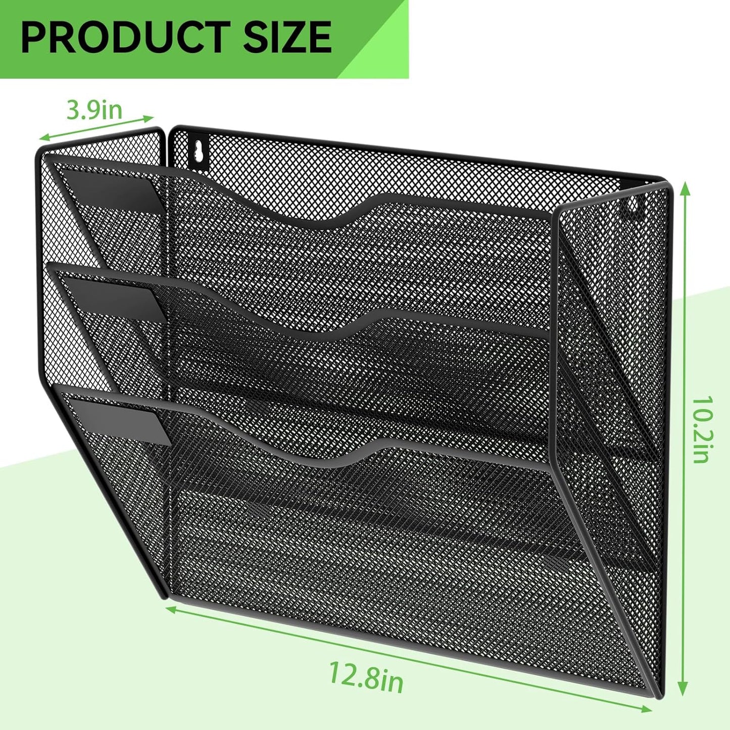 5 Pockets Mesh Hanging Wall File Holder Organizer Wall Mounted Paper Magazine Rack, Black
