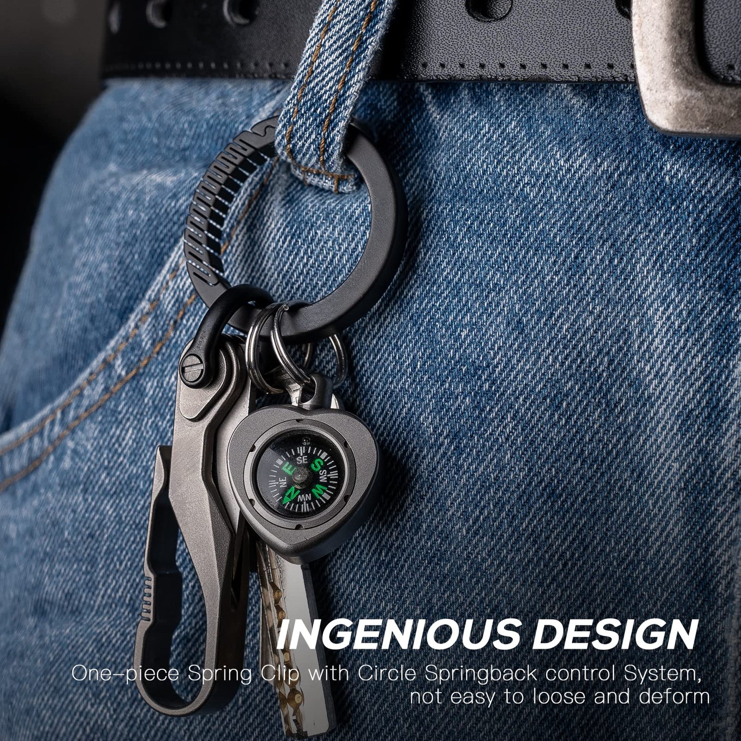 TISUR Keychain Pocket Clip Titanium Round Carabiner Clip