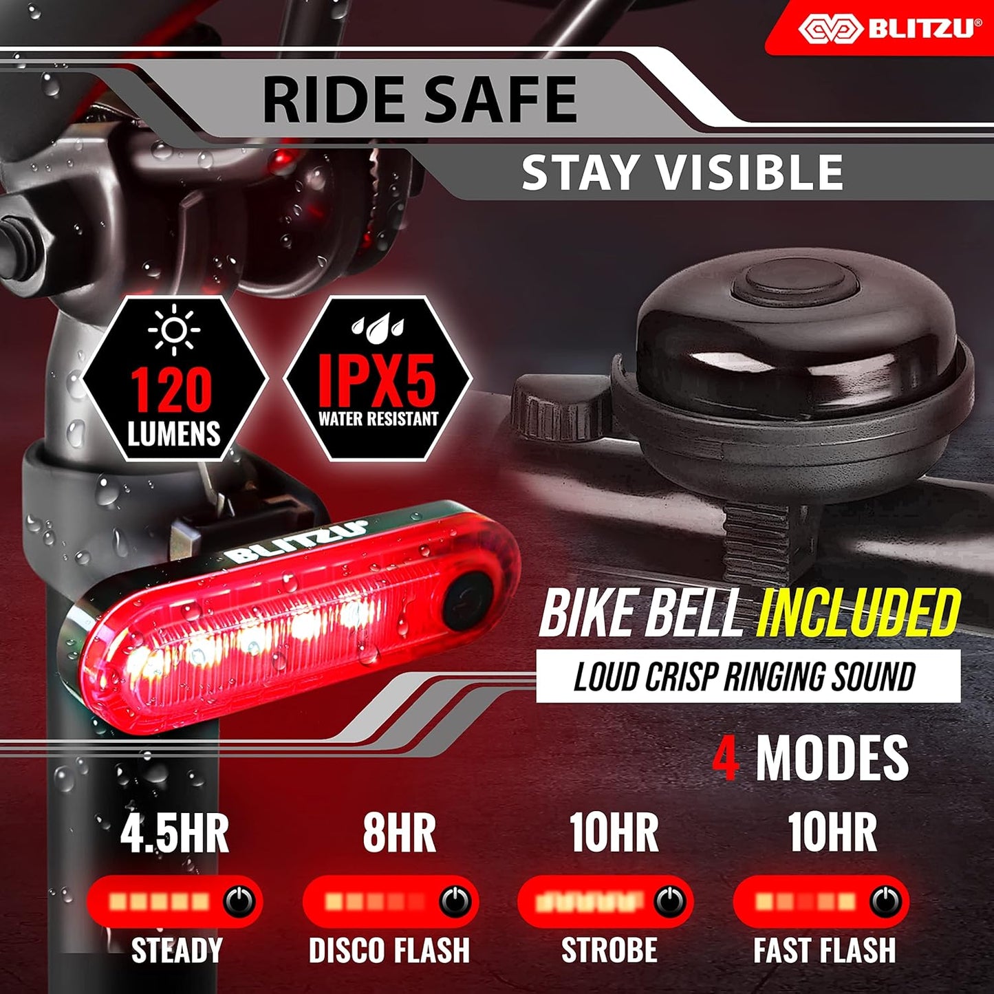 Super Bright USB-C Rechargeable Bike Light Set - Waterproof Front & Rear Safety Lights for Night Riding