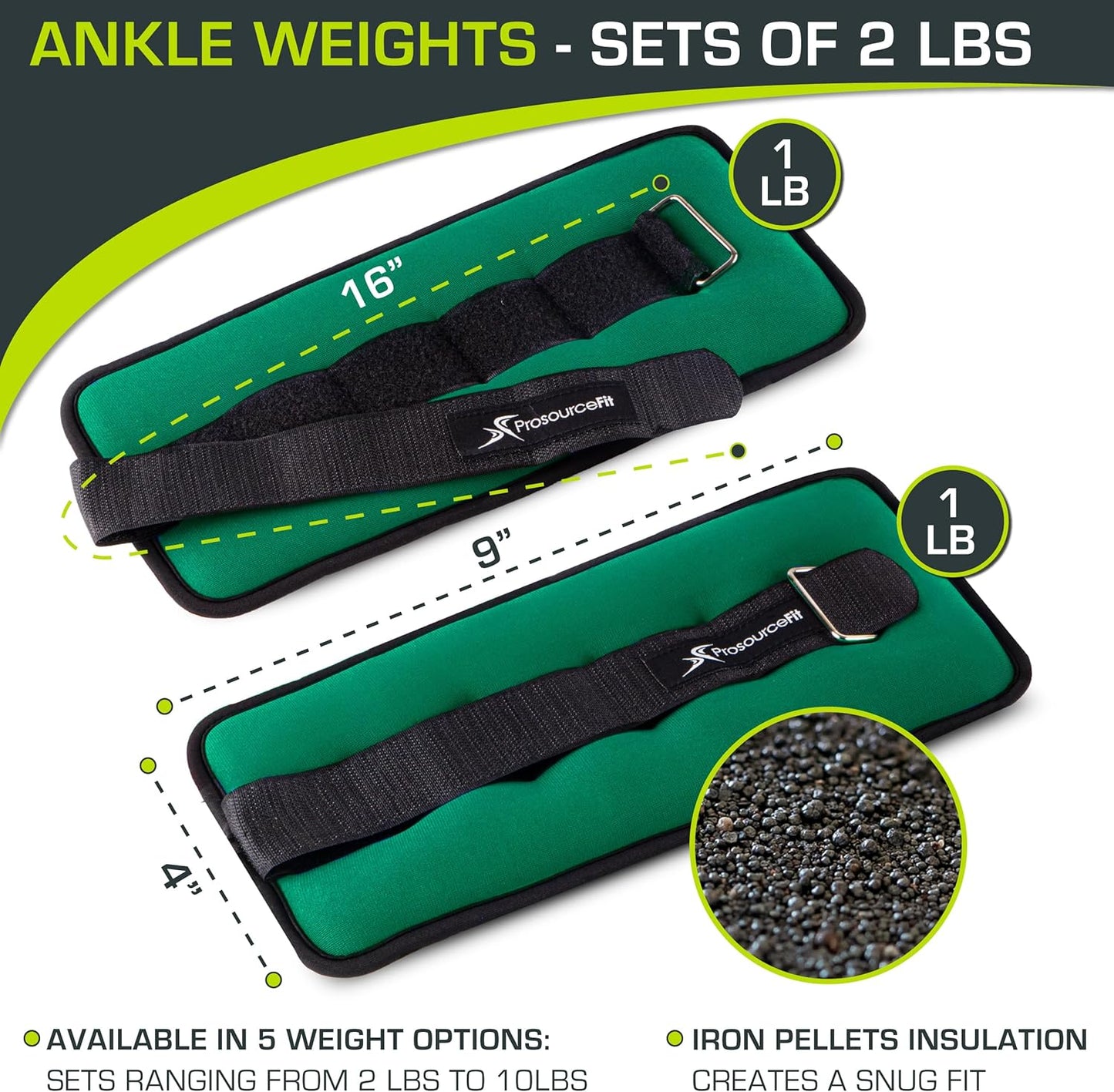 ProsourceFit Ankle/Wrist and Arm/Leg Weights Set of 2, Adjustable Strap 1 lb-5 lb, Adjustable Weight 15 lb, 10 lb, 7 lb for Men and Women