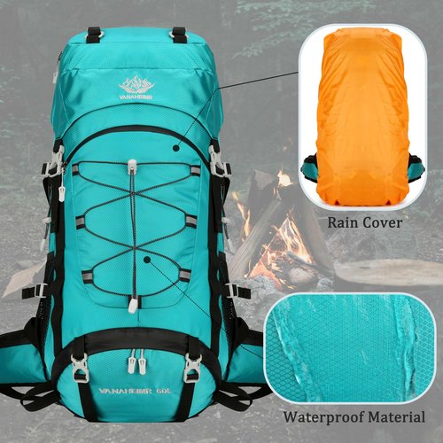 YFREAL 60L Travel Hiking Camping Backpack with Rain Cover, Backpack Water Resistant,Climbing Backpack for Men Women